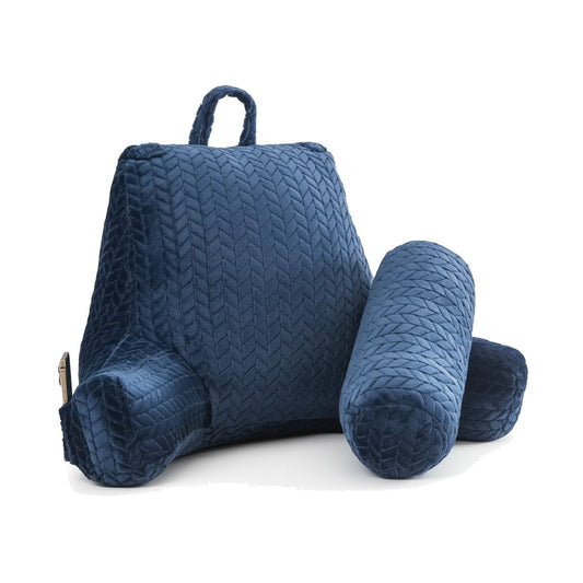Coussin de lecture à accoudoirs bleu seul sur fond blanc