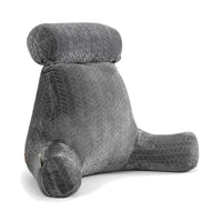 Coussin de lecture à accoudoirs gris seul sur fond blanc