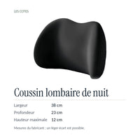 Coussin lombaire de nuit : 38 × 23 × 12 cm, mesures du fabricant