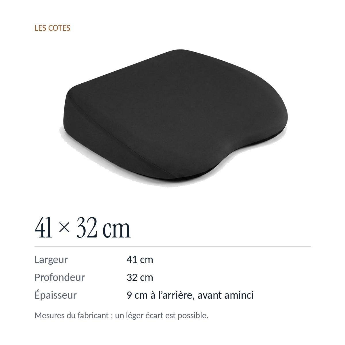Rehausseur voiture : 41 × 32 cm, 9 cm à l’arrière, mesures du fabricant