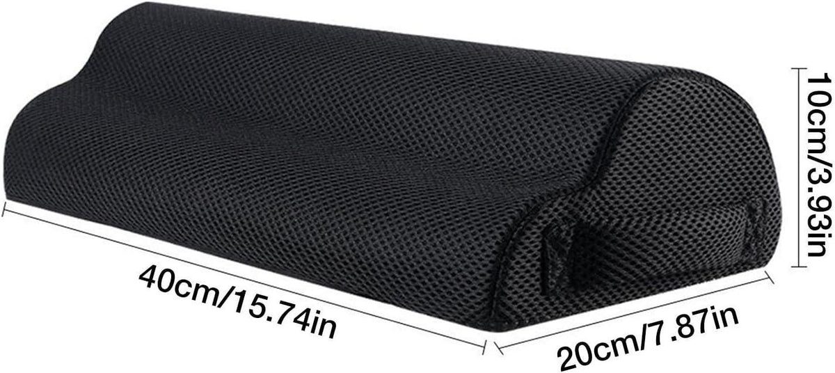 Schéma coté d'un coussin noir indiquant 40 cm, 20 cm et 10 cm