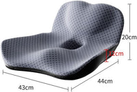 Schéma coté du coussin d'assise gris, 43 × 44 cm et jusqu'à 20 cm de hauteur