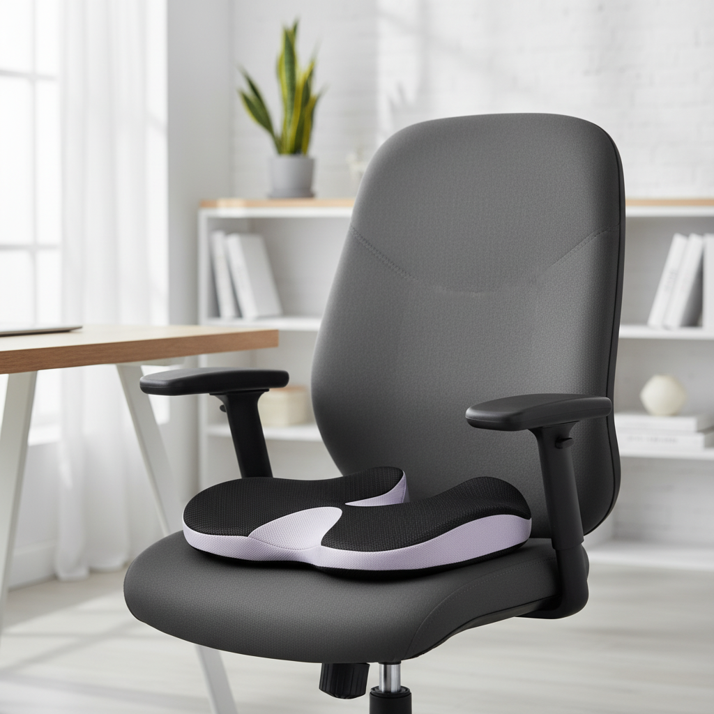 Coussin ergonomique ErgoBack posé sur une chaise de bureau