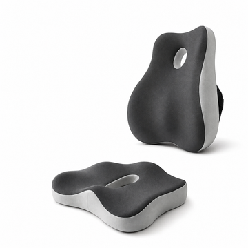 Kit gris : coussin d’assise et coussin lombaire séparés, vue de face en perspective