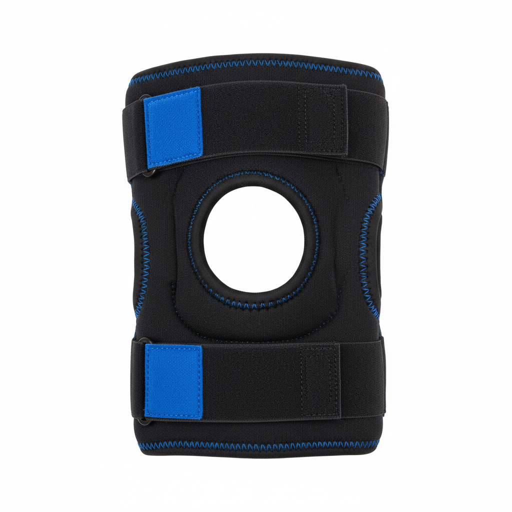 Genouillère rotulienne ajustable noire et bleue vue complète Ergosia