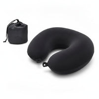 Coussin de voyage noir en forme de U avec pochette de transport