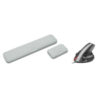 Pack poste de travail : repose-poignets clavier et souris gris et souris verticale gris, sur fond blanc
