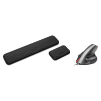 Pack poste de travail : repose-poignets clavier et souris noir et souris verticale gris, sur fond blanc