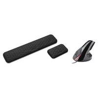 Pack poste de travail : repose-poignets clavier et souris noir et souris verticale noir, sur fond blanc