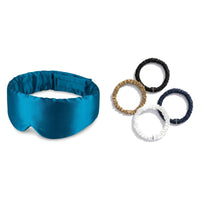 Pack soie de mûrier : masque de nuit canard et 4 chouchous assortiment classiques, sur fond blanc