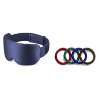 Pack soie de mûrier : masque de nuit marine et 4 chouchous assortiment bijoux, sur fond blanc