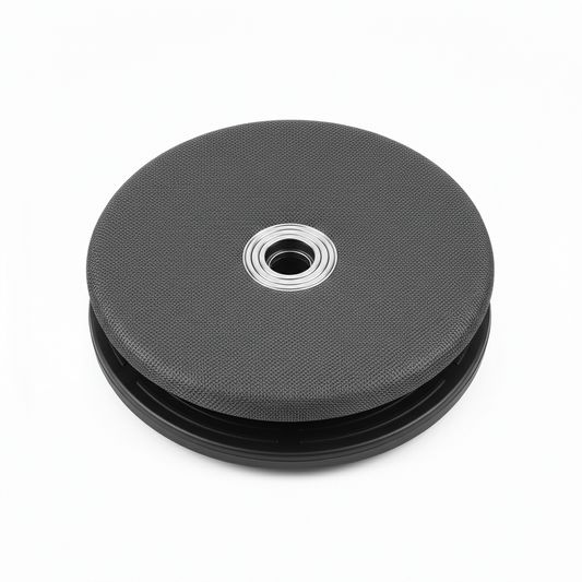 Visuel numérique de dessus d'un disque gris et noir avec anneau métallique central