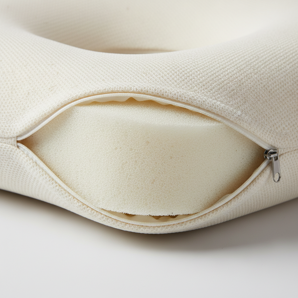 Gros plan mousse à mémoire de forme haute densité du coussin de positionnement PositioRest avec housse amovible