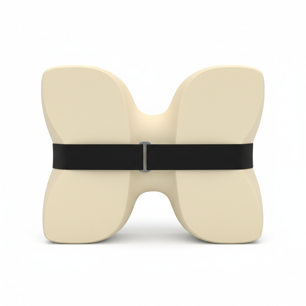 Vue arrière du coussin de positionnement en H PositioRest montrant la forme intérieure et la sangle de maintien