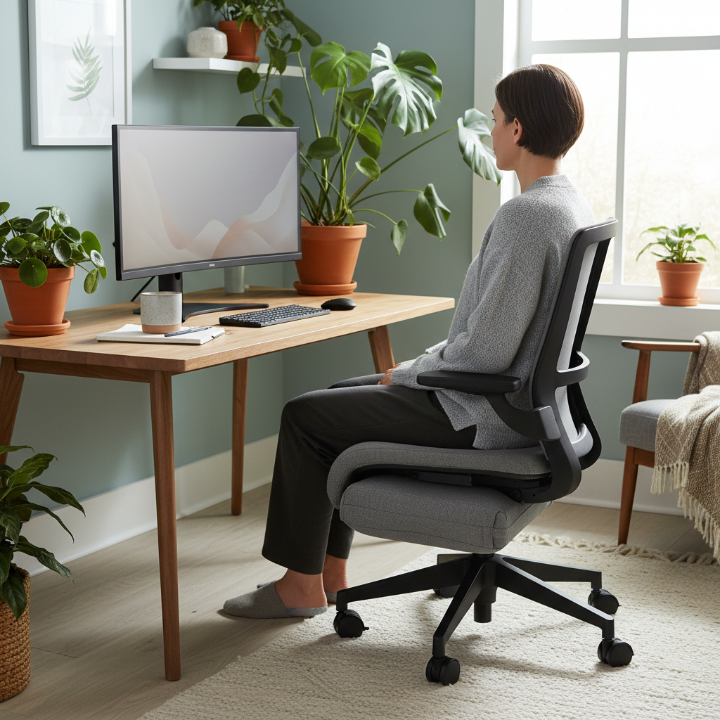 Utilisation du coussin de positionnement PositioRest au bureau pour le confort des genoux en position assise