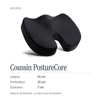 Coussin PostureCore : 45 × 35 × 7 cm, mesures du fabricant