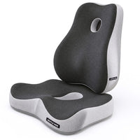 Kit coussin d’assise et coussin de dossier PostureFrame gris sur fond blanc