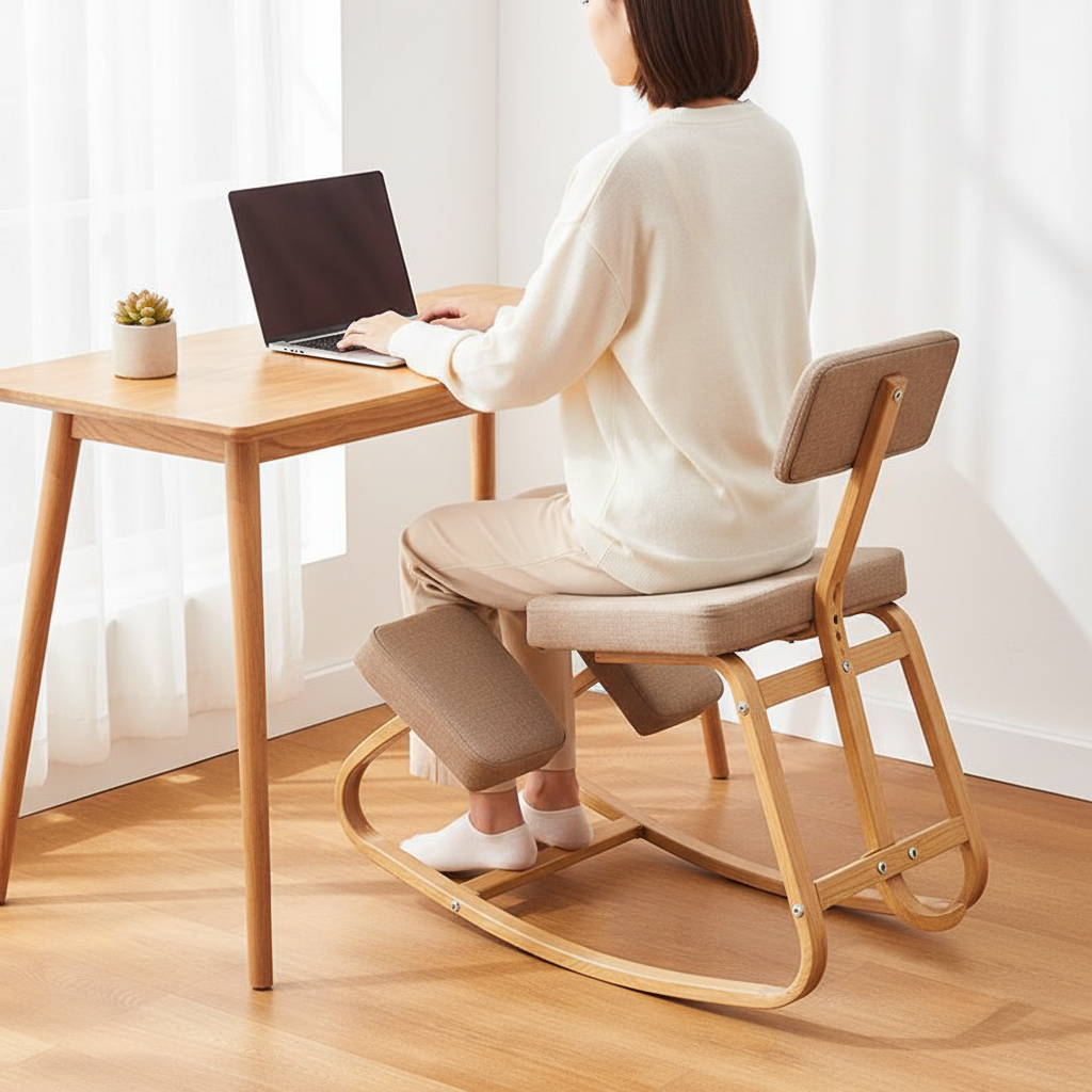 Siège agenouilloir installé devant un bureau