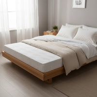 Surmatelas mémoire de forme en utilisation sur lit Scandinave — sommeil réparateur | Ergosia