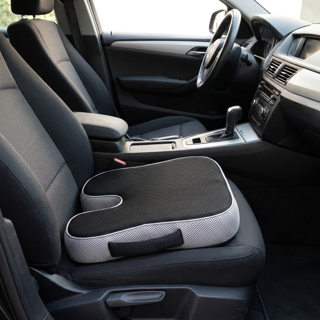 Coussin VibraSorb posé sur le siège conducteur d’une voiture
